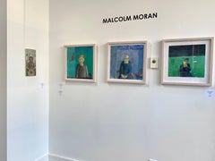 Francis' Dilemma, portrait of boy with cat and bird, green and orange