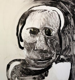 Saint Selina, black and white portrait of woman, mixed media painting