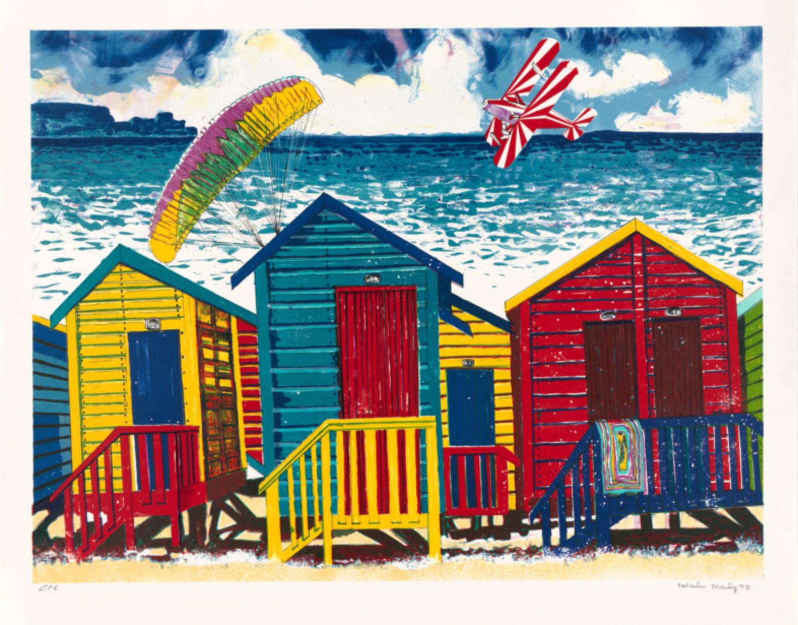 Malcolm Morley Landscape Print - Beach Scene with Parasailor