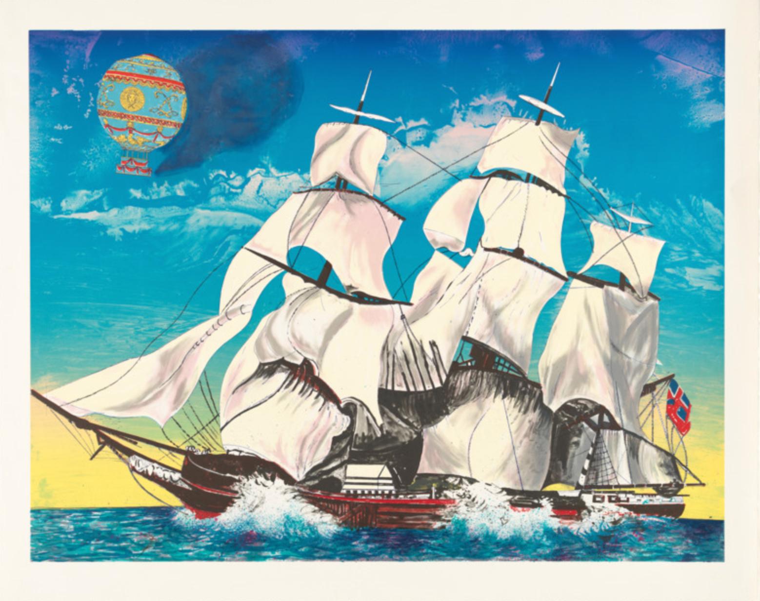Landscape Print di Malcolm Morley - Nuvola volante con pallone Montgolfier