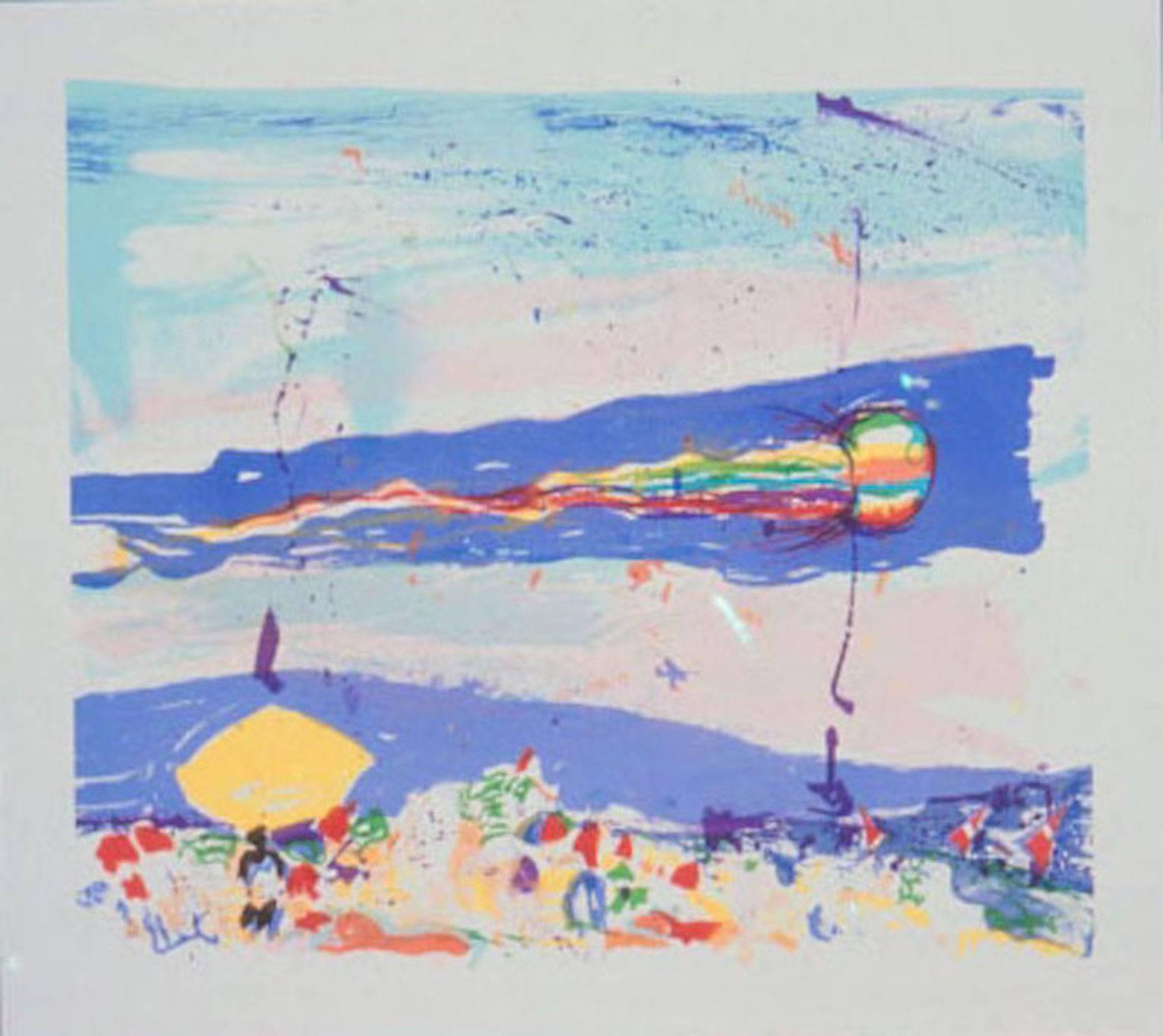 Kite on Gibson Beach     contemporary abstracted landscape print - Print by Malcolm Morley