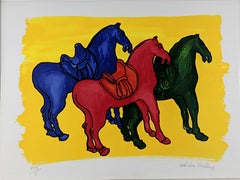 Malcolm Morley - Antique Horses, 11-color lithograph on paper - Signed/N, Framed