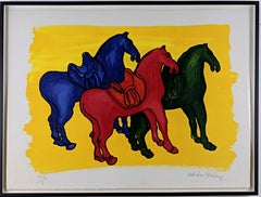 Malcolm Morley - Antique Horses, 11-color lithograph on paper - Signed/N, Framed