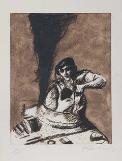 "Comandante de Tanque" Aguafuerte de Malcolm Morley