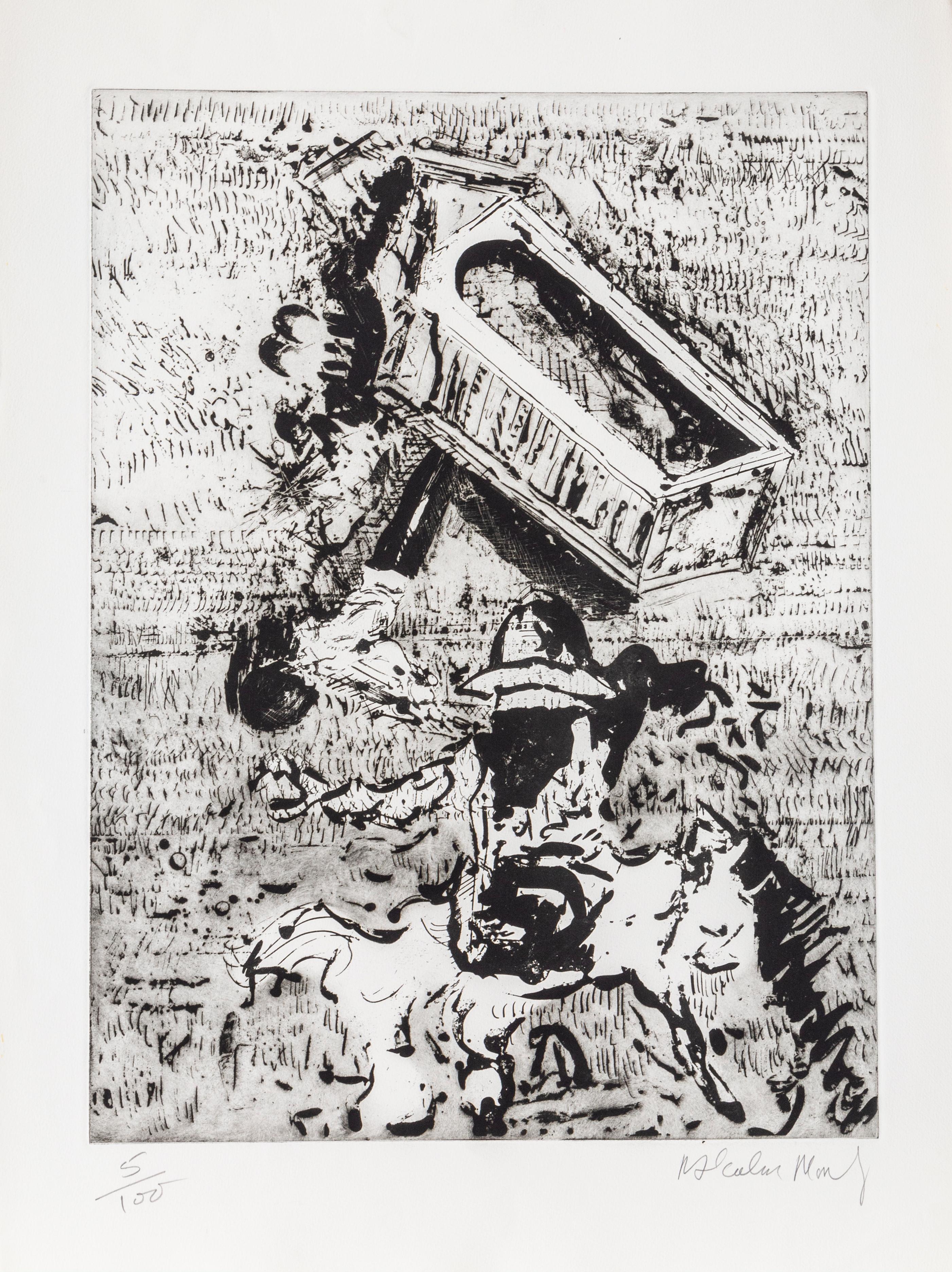Tour et cavalier
Malcolm Morley, Britannique (1931-2018)
Date : vers 1980
Eau-forte, signée et numérotée au crayon
Edition de 100
Taille : 30 in. x 22.5 in. (76,2 cm x 57,15 cm)