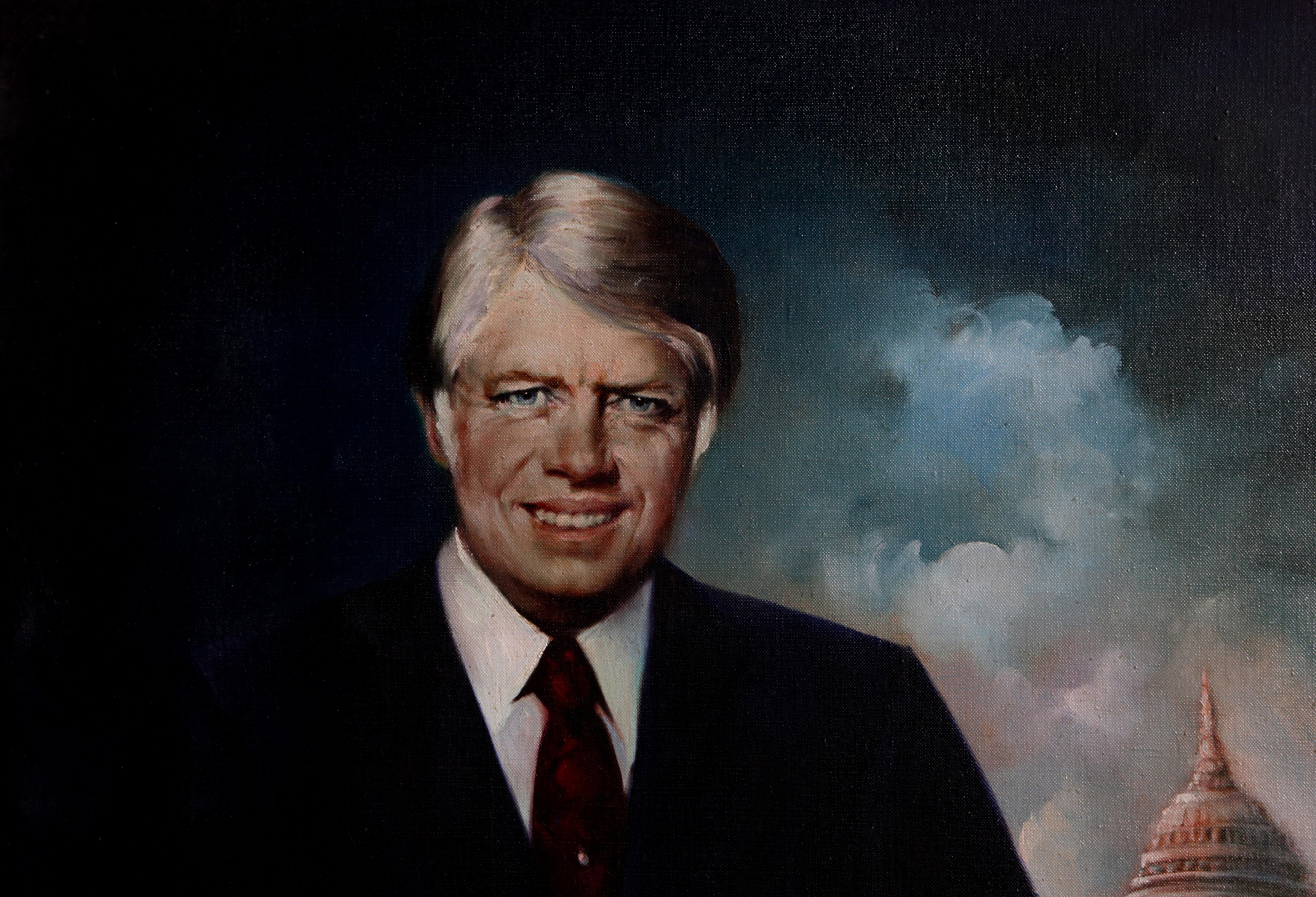 Jimmy Carter, Pintura al óleo realista americana sobre lienzo por Malcolm Parle en venta 1