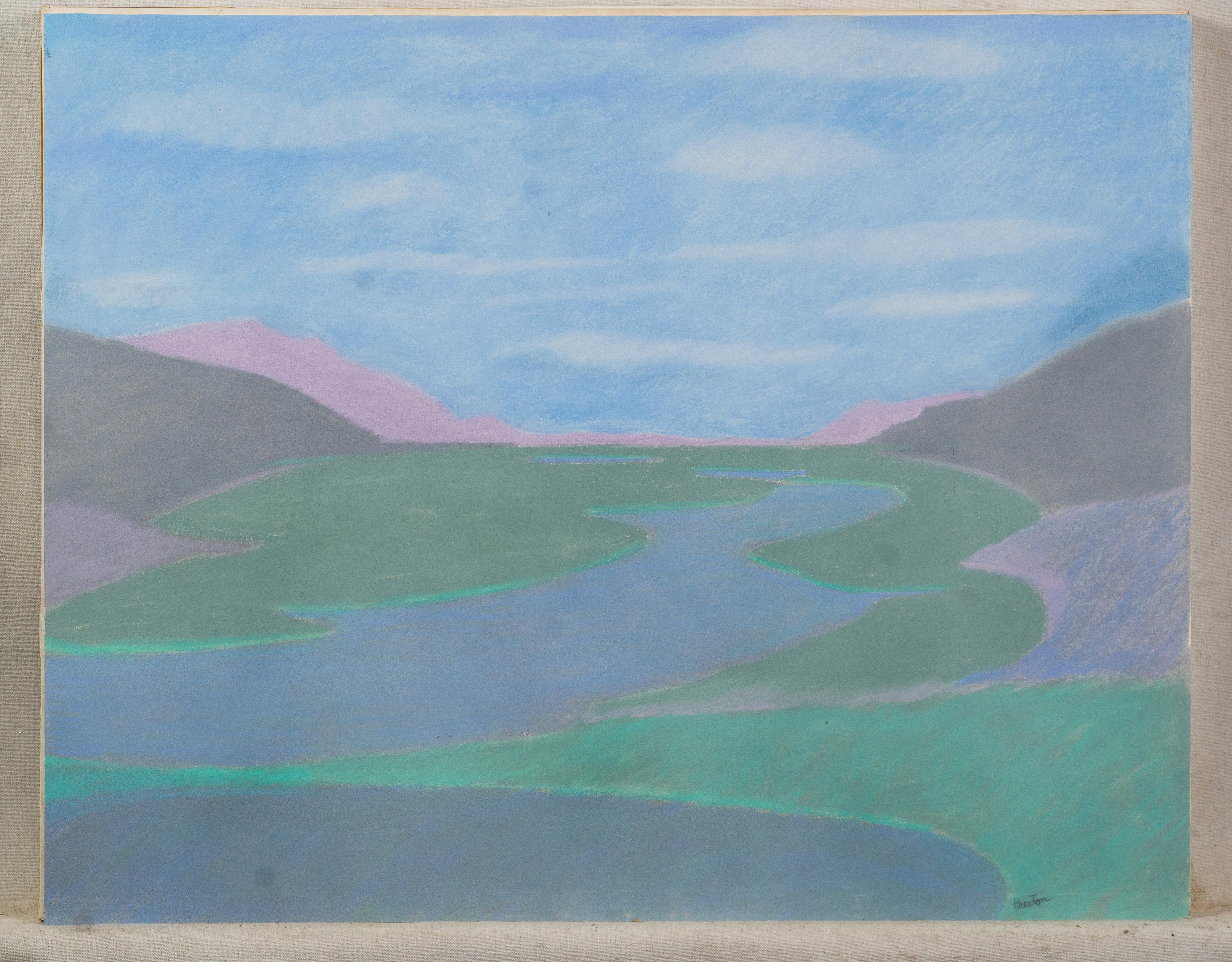 Vieux paysage abstrait de Cap Cod, peinture moderniste originale au pastel - Moderne Painting par Malcolm Preston