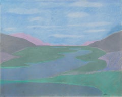Retro Abstracted Cape Cod Landscape Original Modernist Pastel Painting