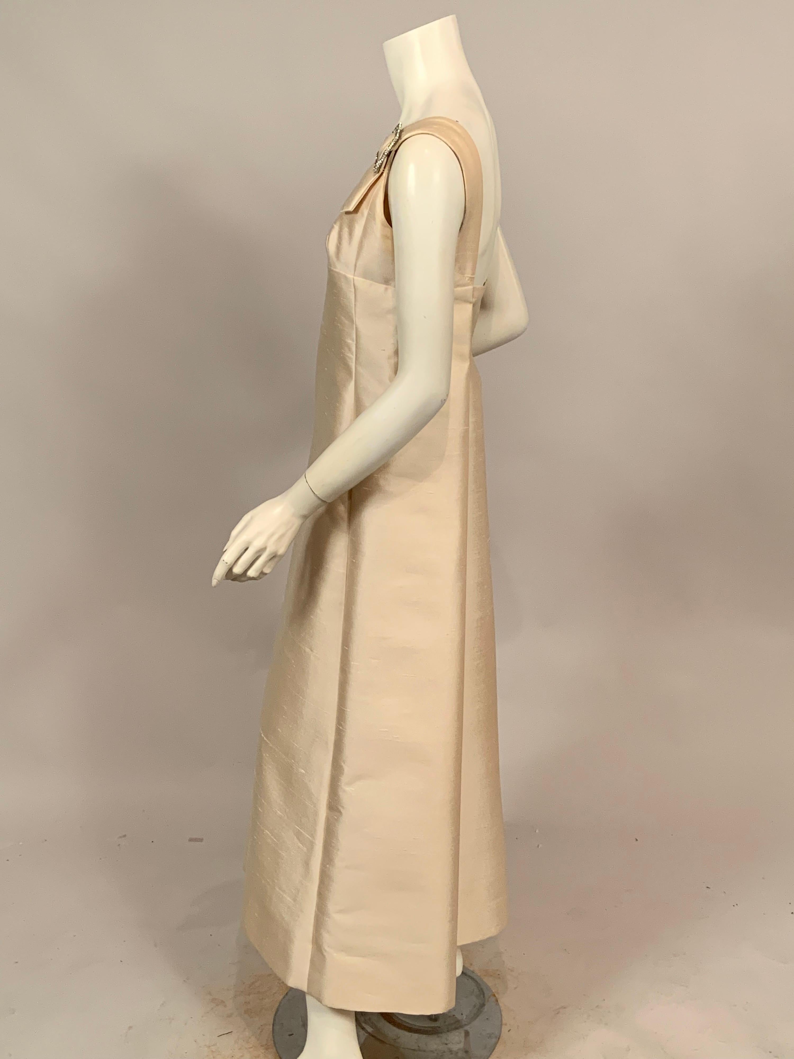 Women's Malcolm Starr 1960's Ivory Silk Empire Waist Evening Gown with Diamante Trim