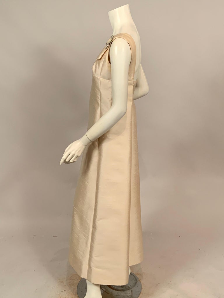 Women's Malcolm Starr 1960's Ivory Silk Empire Waist Evening Gown with Diamante Trim For Sale