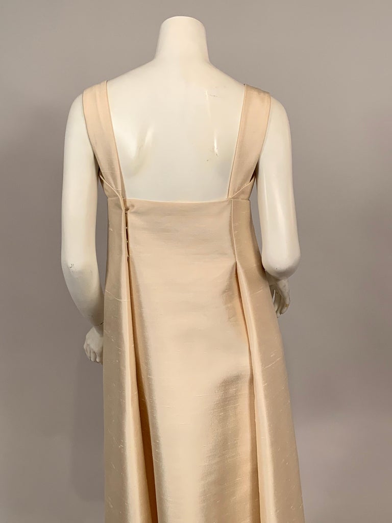 Malcolm Starr 1960's Ivory Silk Empire Waist Evening Gown with Diamante Trim For Sale 1