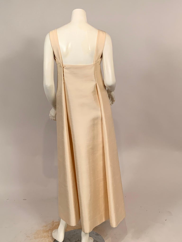 Malcolm Starr 1960's Ivory Silk Empire Waist Evening Gown with Diamante Trim For Sale 2