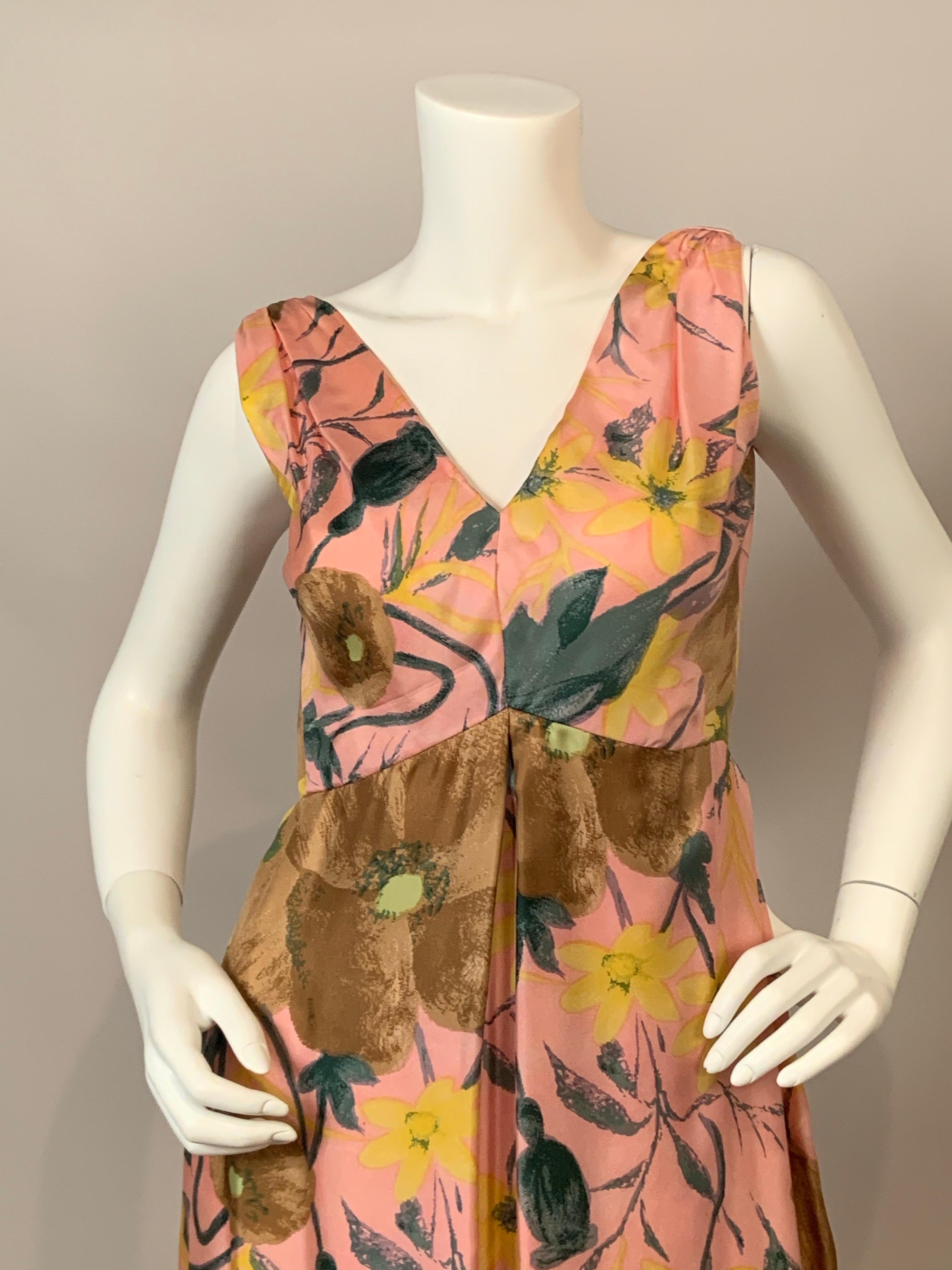 Malcolm Starr 1960's Rosa Seidenabendkleid mit Blumenmuster (Braun) im Angebot