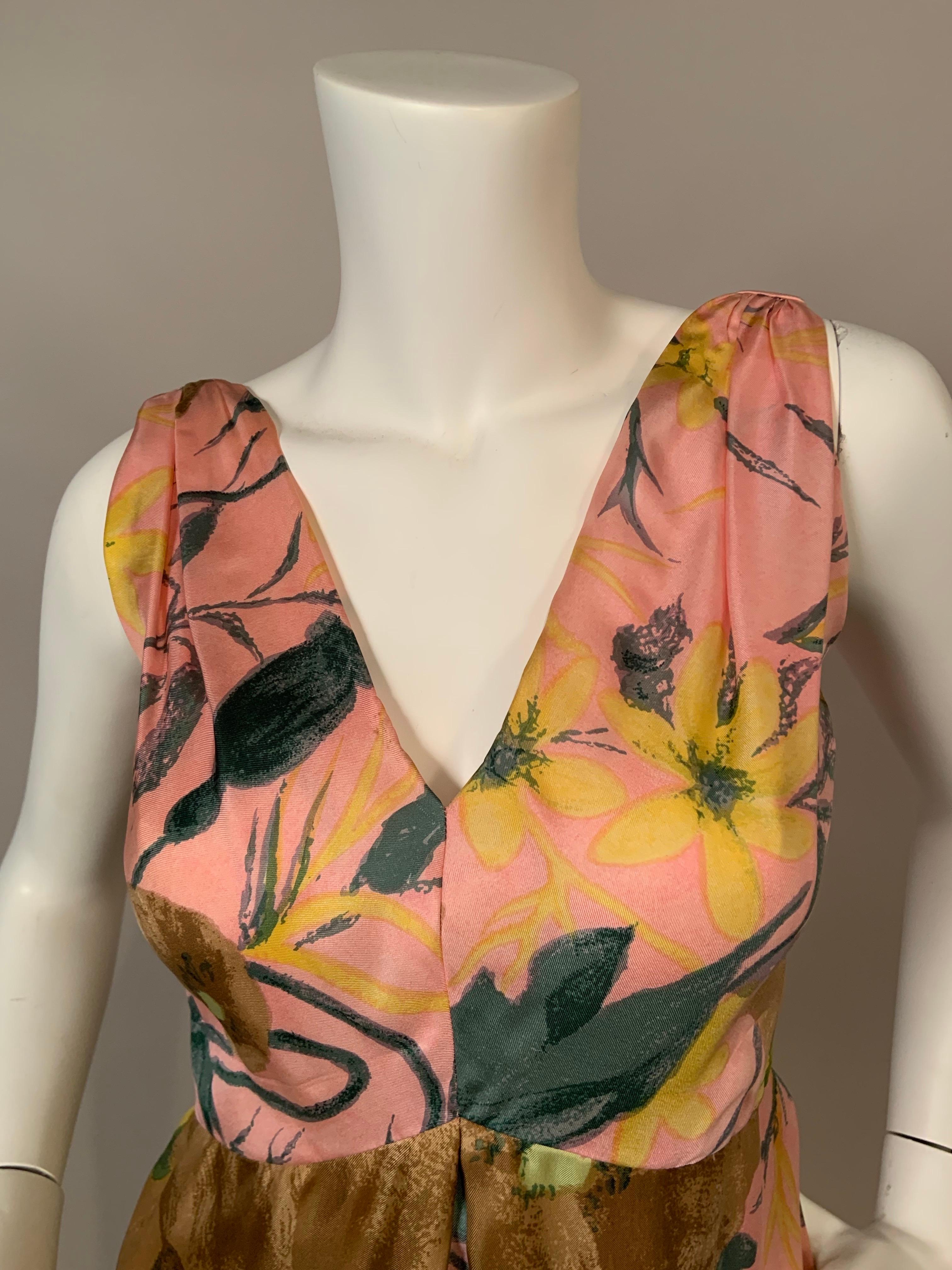 Malcolm Starr 1960's Rosa Seidenabendkleid mit Blumenmuster im Zustand „Hervorragend“ im Angebot in New Hope, PA