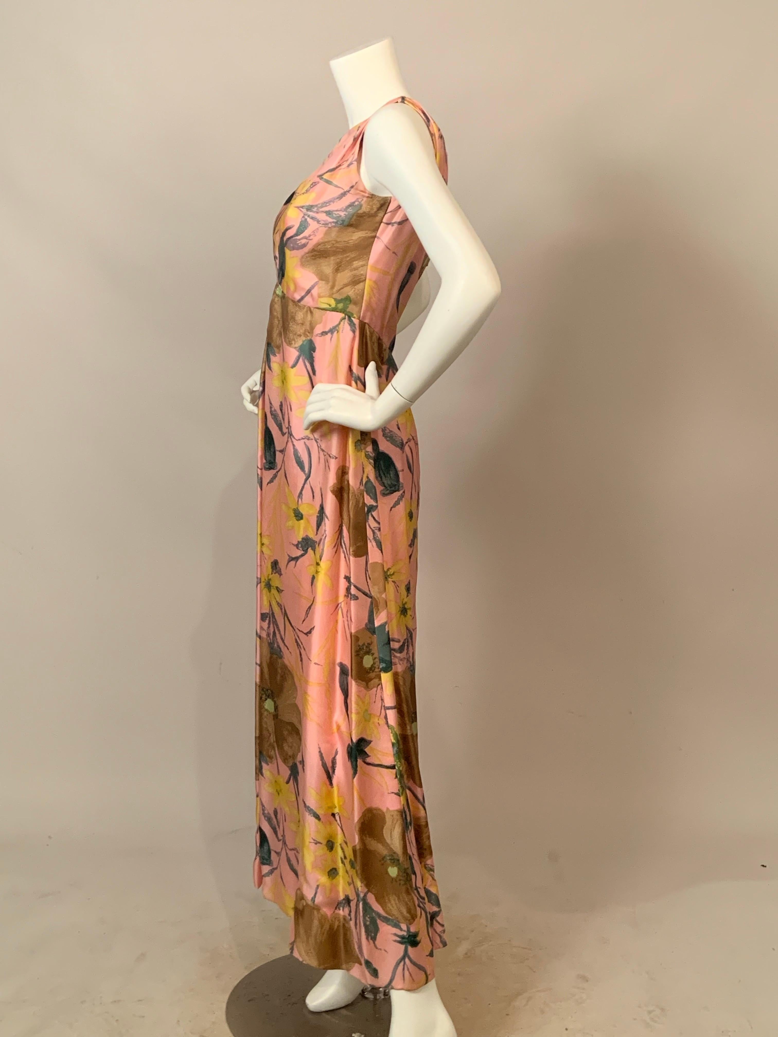 Malcolm Starr 1960's Rosa Seidenabendkleid mit Blumenmuster im Angebot 1