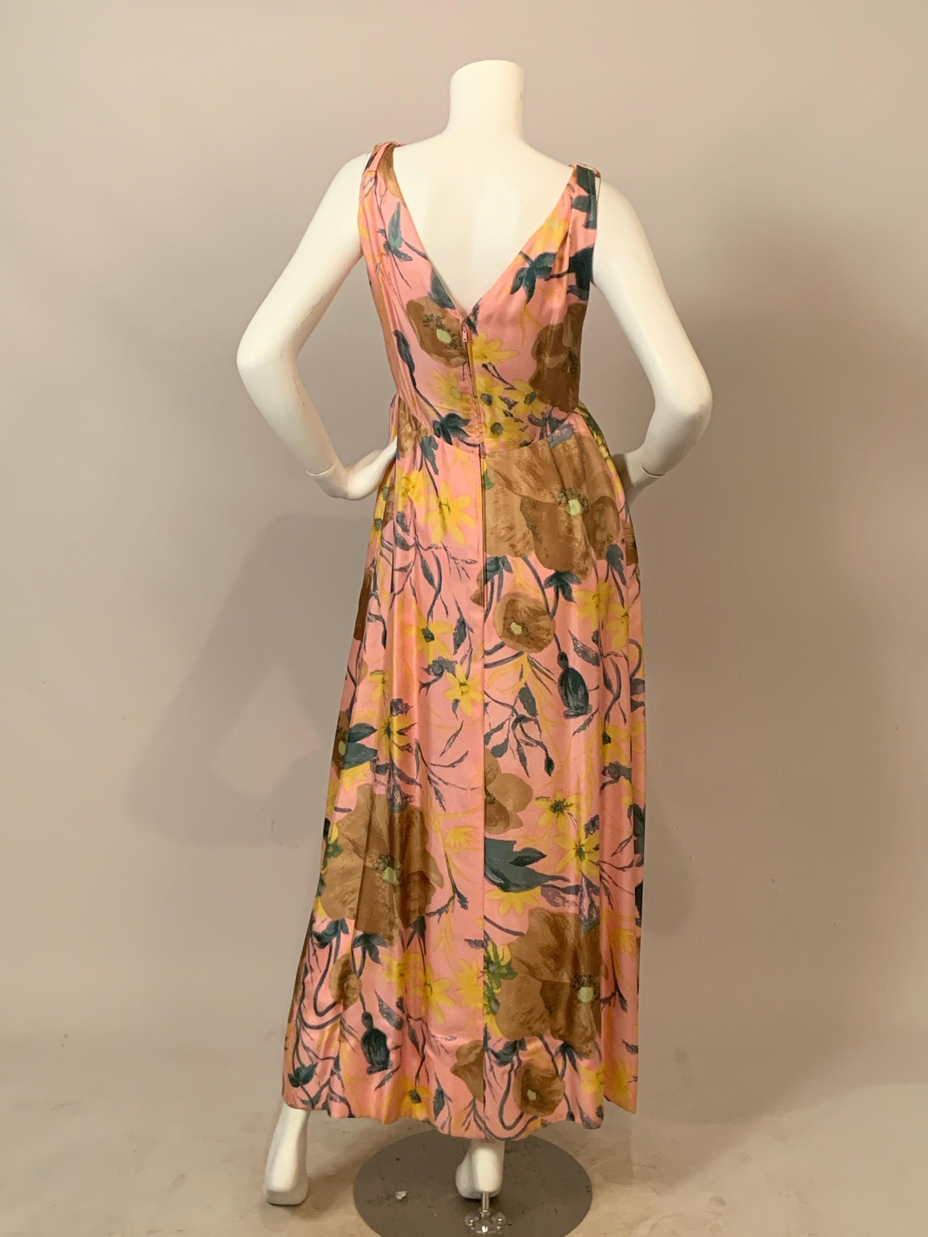 Malcolm Starr 1960's Rosa Seidenabendkleid mit Blumenmuster im Angebot 2