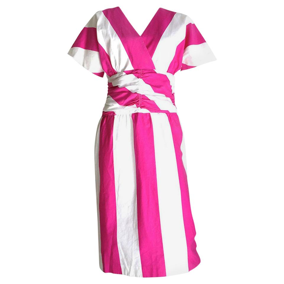 Malcolm Starr 1970s Pink & White Striped Cotton Dress Size 6. For Sale