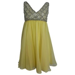 Malcolm Starr Baby Doll dress rhinestones and Lemon Chiffon Silk 1960s