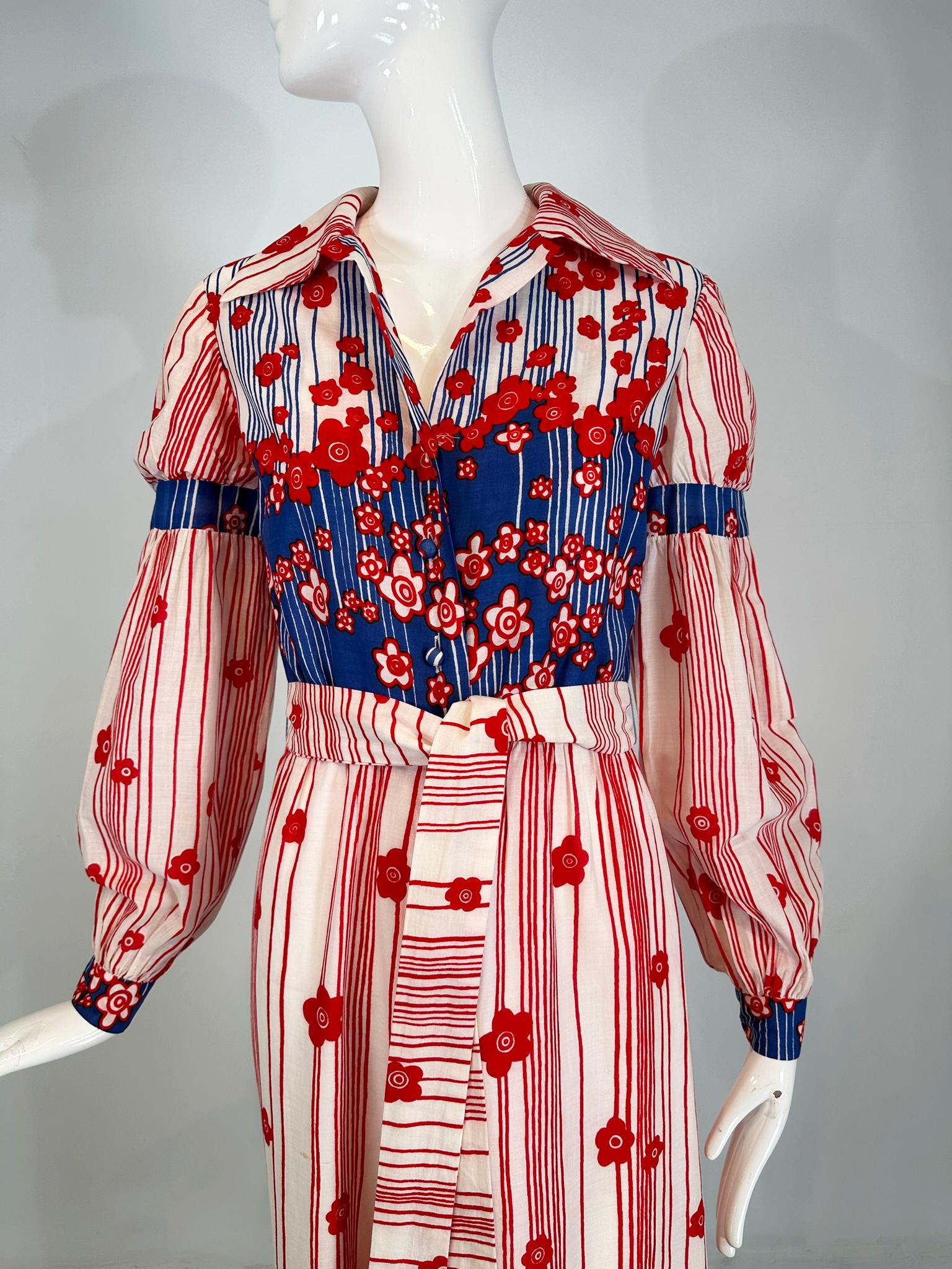 Malcolm Starr by Rizkallah Red White & Blue Floral Cotton Wide Leg Jumpsuit 1960 For Sale 6