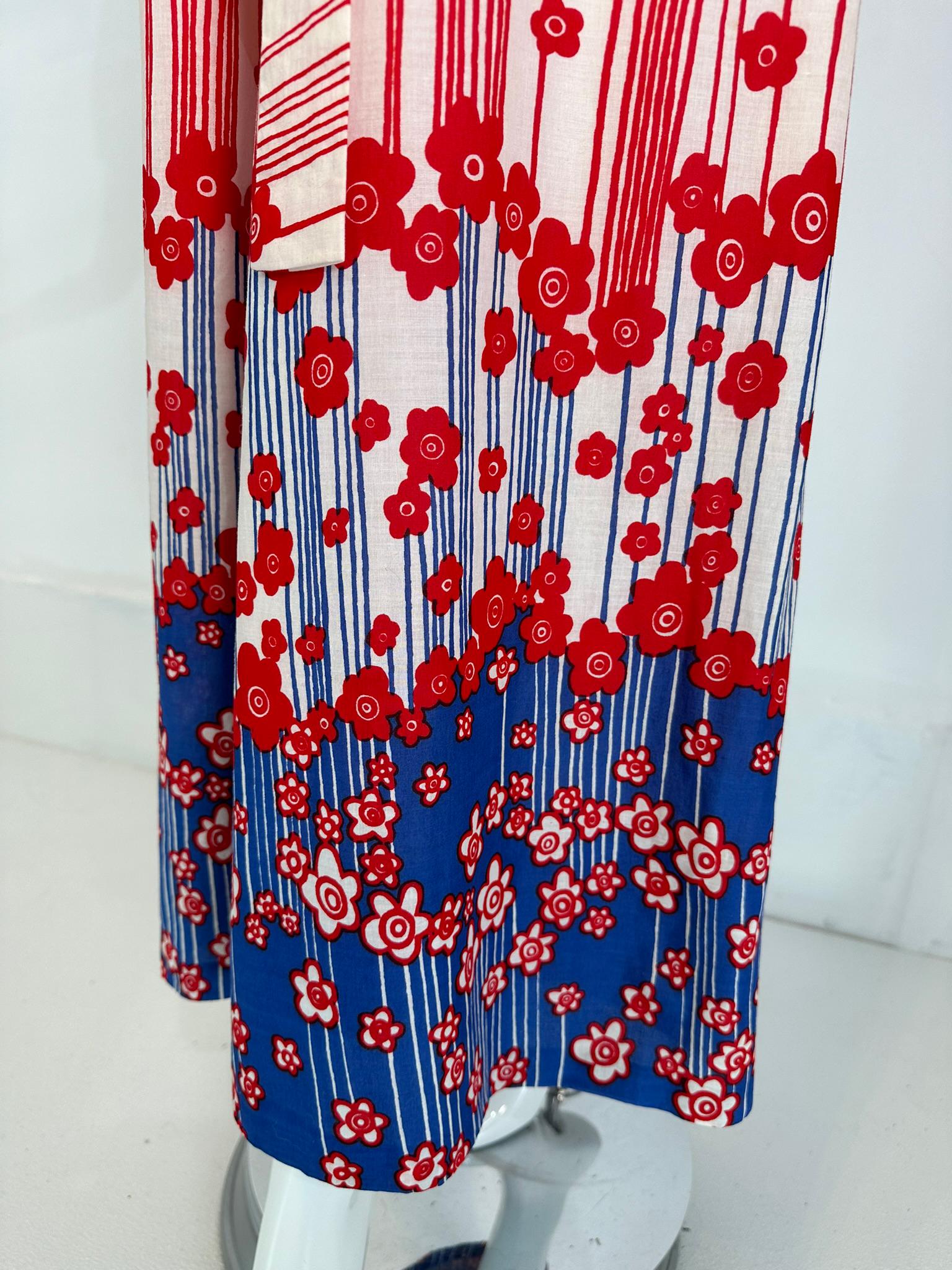 Malcolm Starr by Rizkallah Red White & Blue Floral Cotton Wide Leg Jumpsuit 1960 For Sale 7