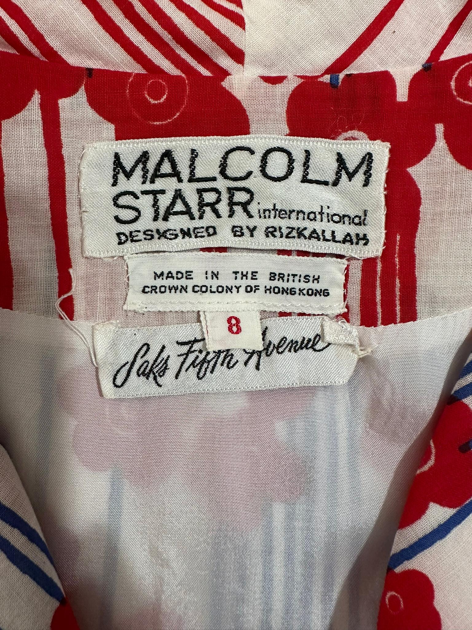 Malcolm Starr by Rizkallah Red White & Blue Floral Cotton Wide Leg Jumpsuit 1960 For Sale 8