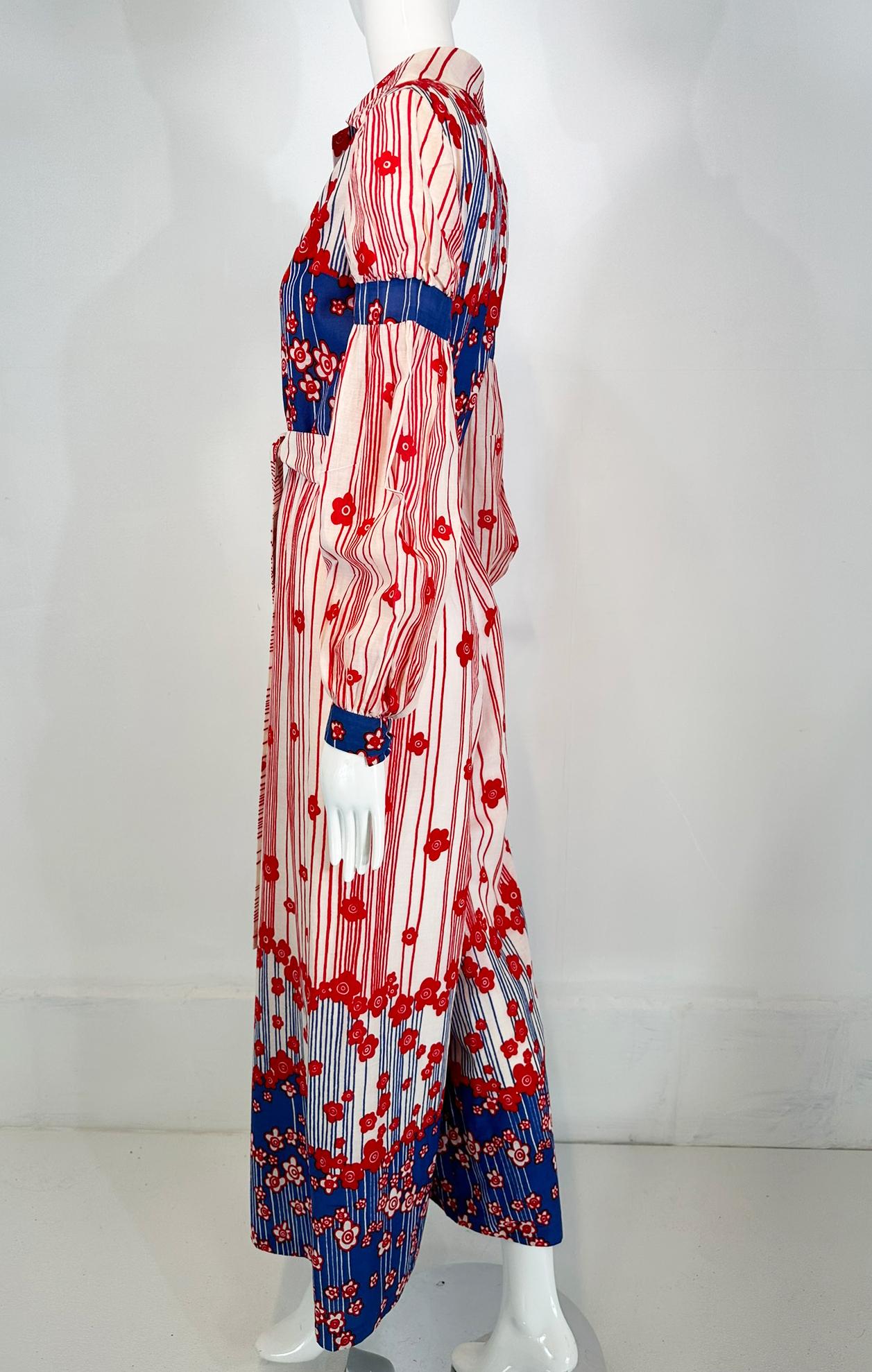 Malcolm Starr by Rizkallah Red White & Blue Floral Cotton Wide Leg Jumpsuit 1960 For Sale 2