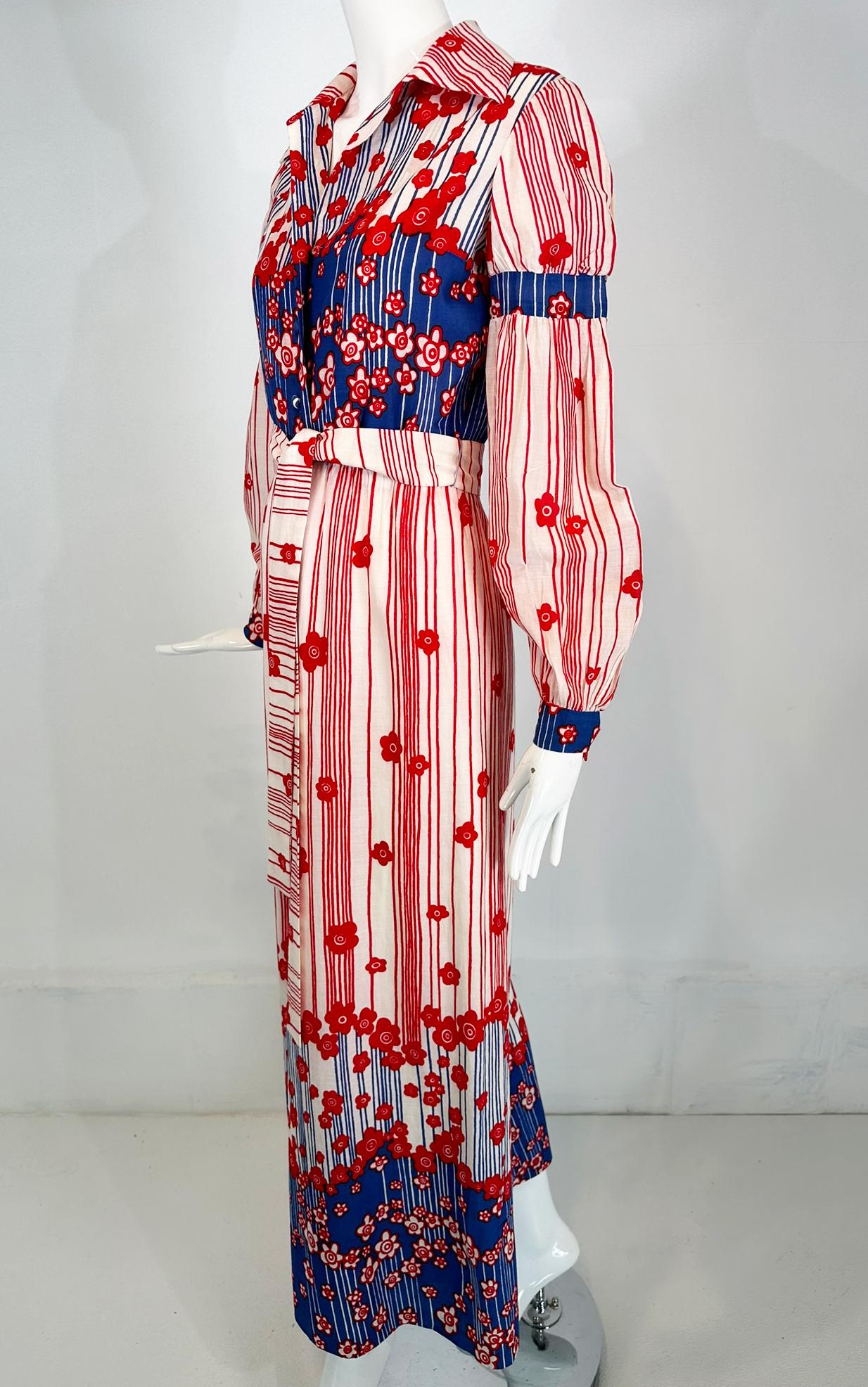 Malcolm Starr by Rizkallah Red White & Blue Floral Cotton Wide Leg Jumpsuit 1960 For Sale 4