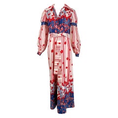 Malcolm Starr by Rizkallah Red White & Blue Floral Cotton Wide Leg Jumpsuit 1960