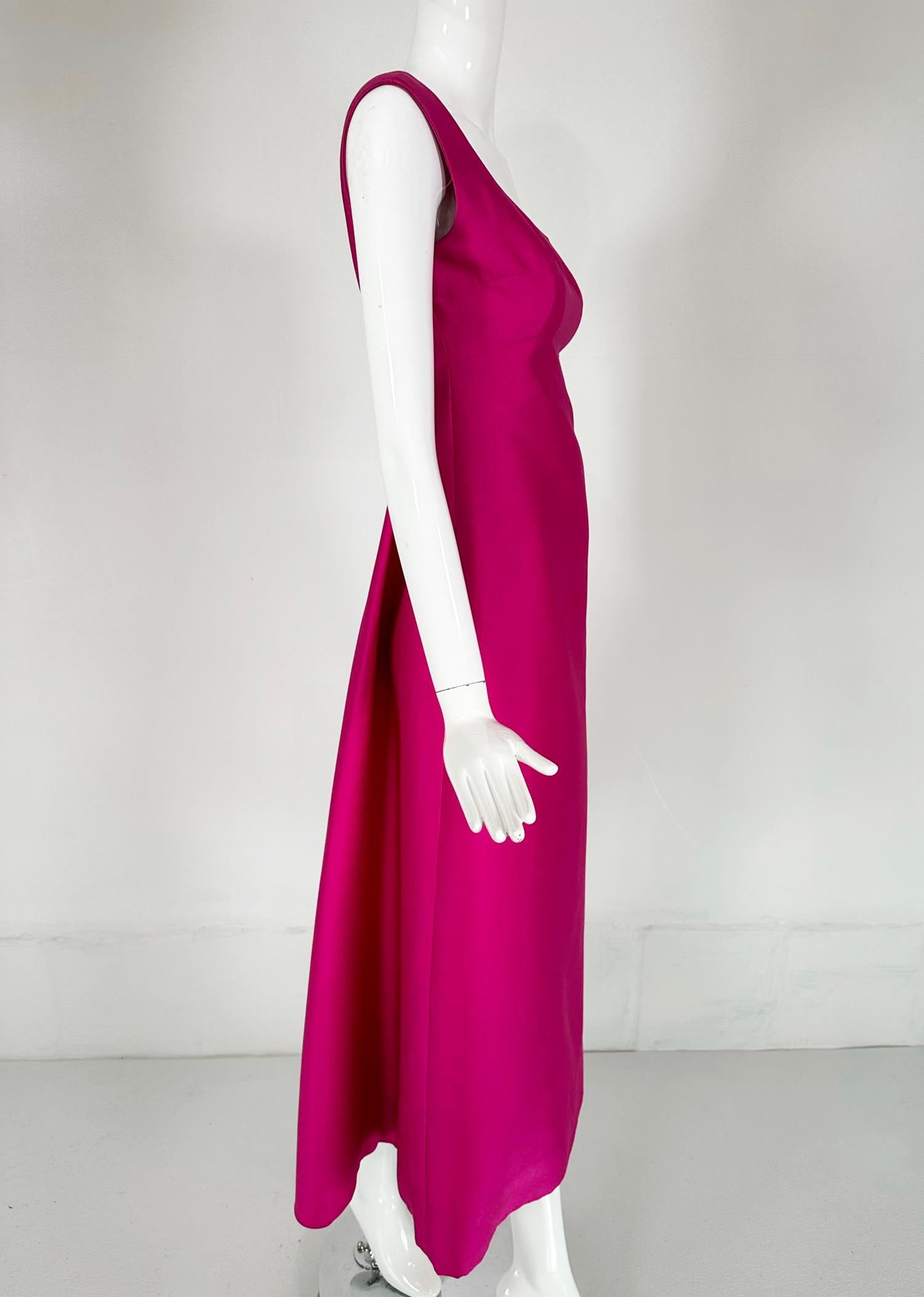 Malcolm Starr Fuchsia Pink Silk Twill Evening Dress Early 1960s In Good Condition For Sale In West Palm Beach, FL