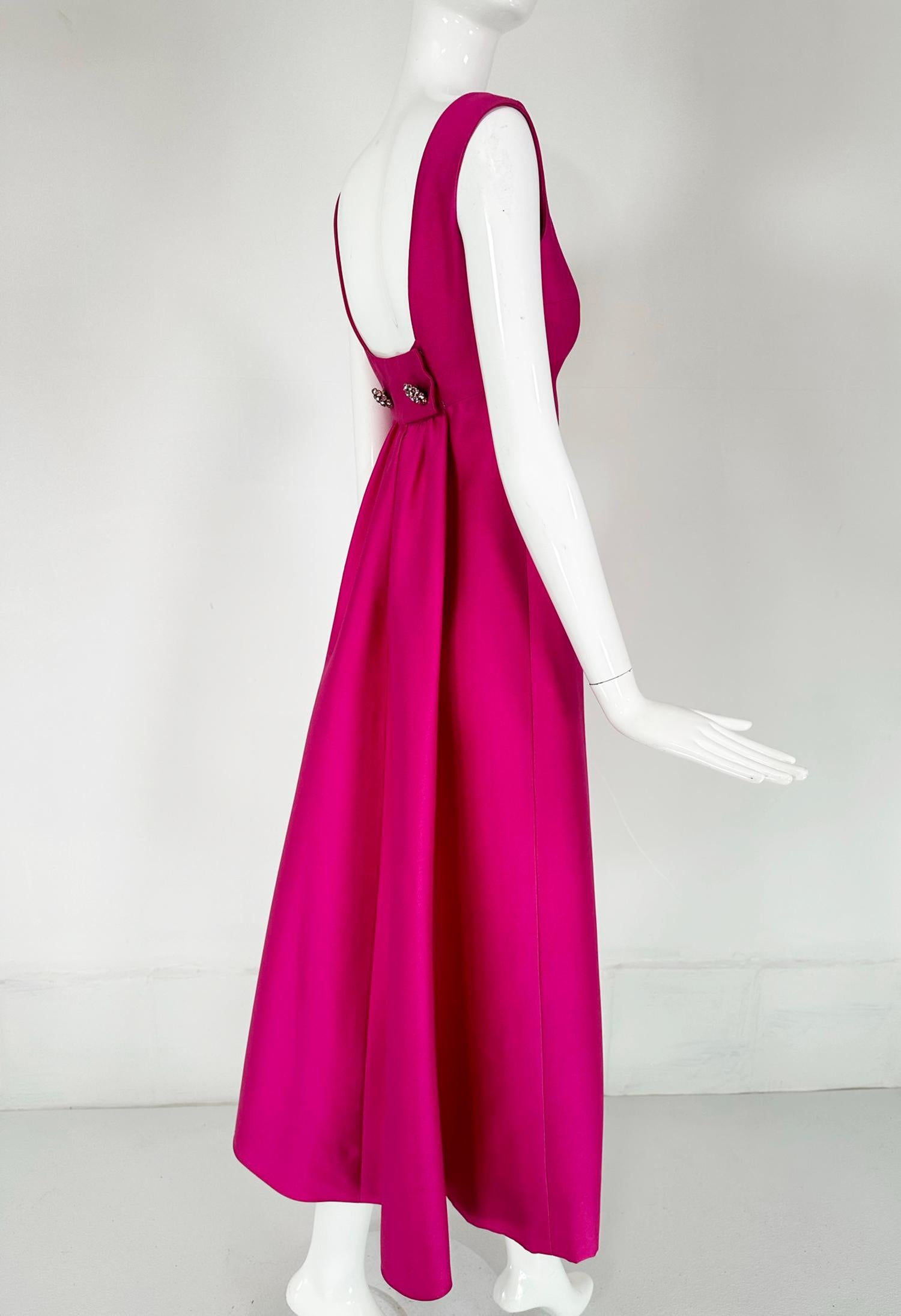 Women's Malcolm Starr Fuchsia Pink Silk Twill Evening Dress Early 1960s For Sale