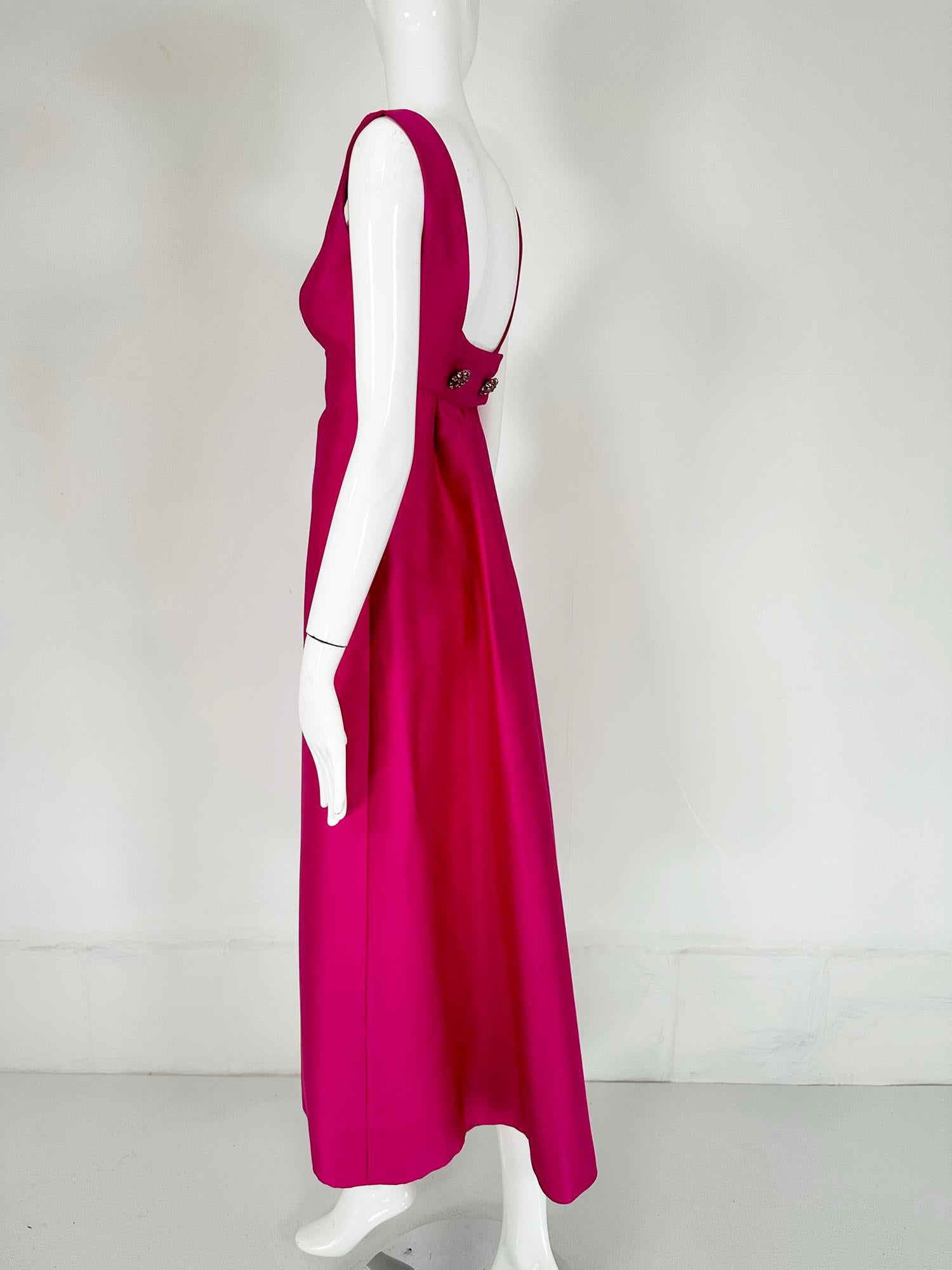 Malcolm Starr - Robe de soirée en sergé de soie rose fuchsia, début des années 1960 en vente 3