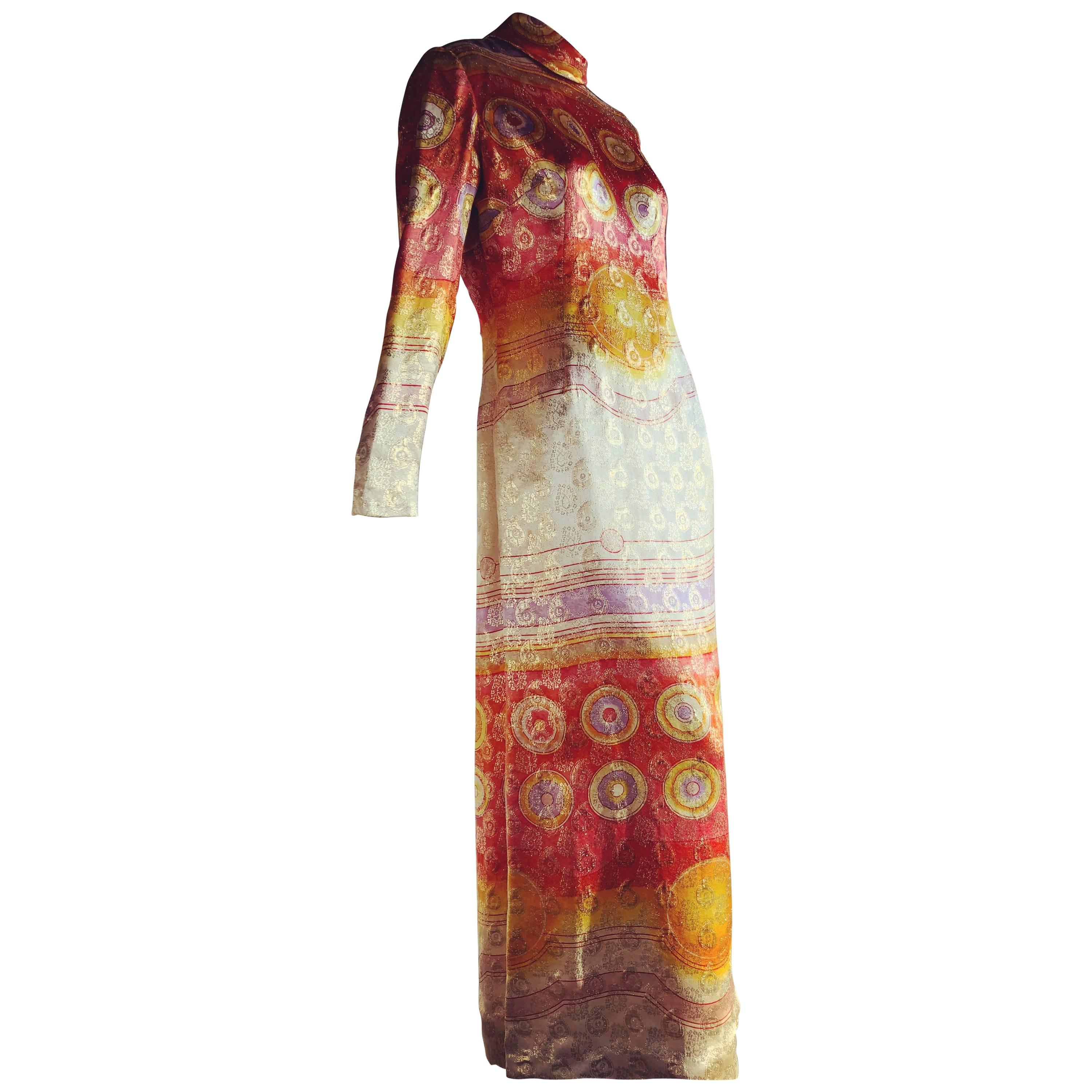 Malcolm Starr Lame Maxi Dress With Groovy Medallion Pattern, 1960s