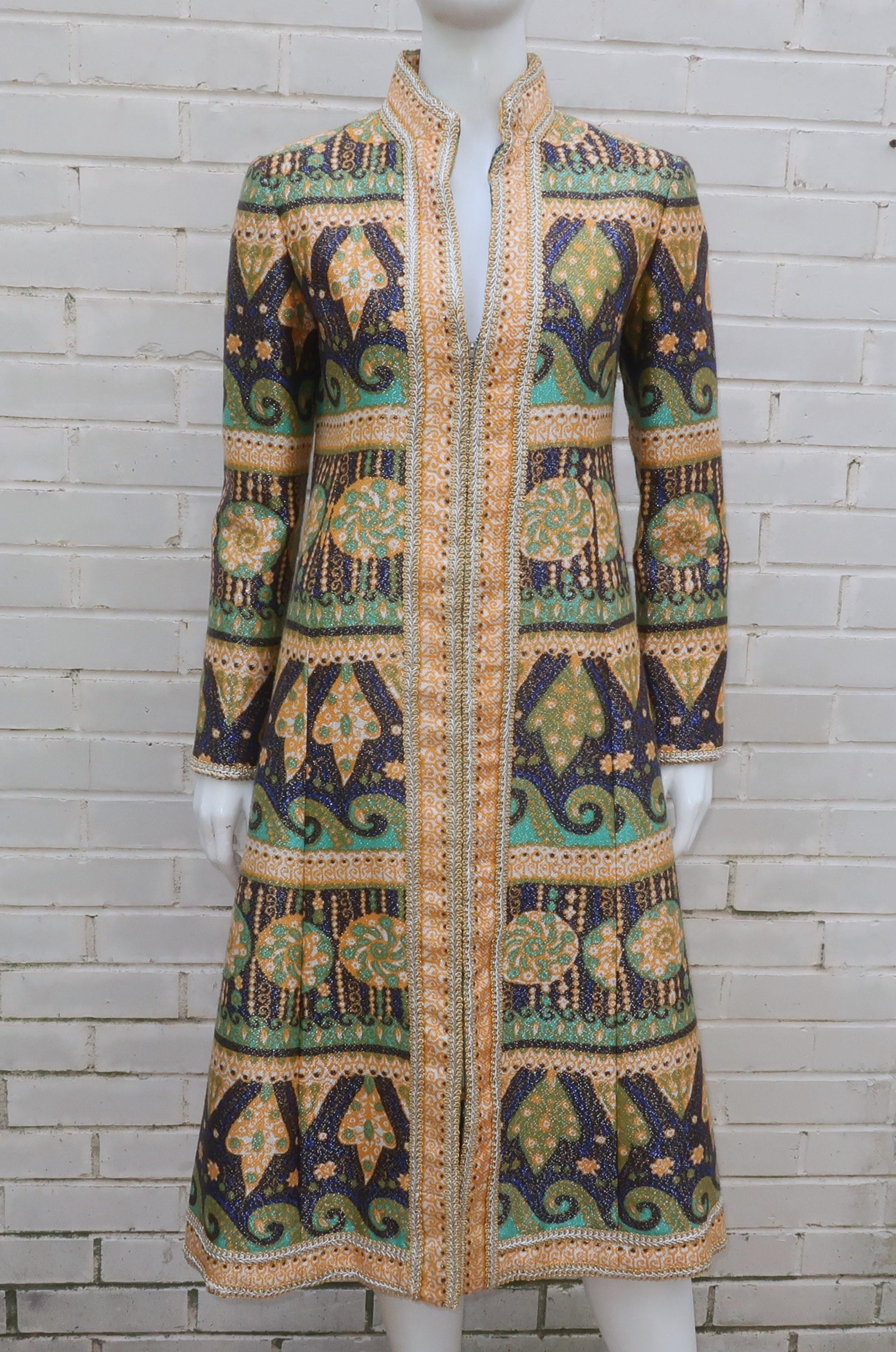 Malcolm Starr Mod Gold Lamé Brocade Coat & Pant Suit, 1960’s For Sale 5