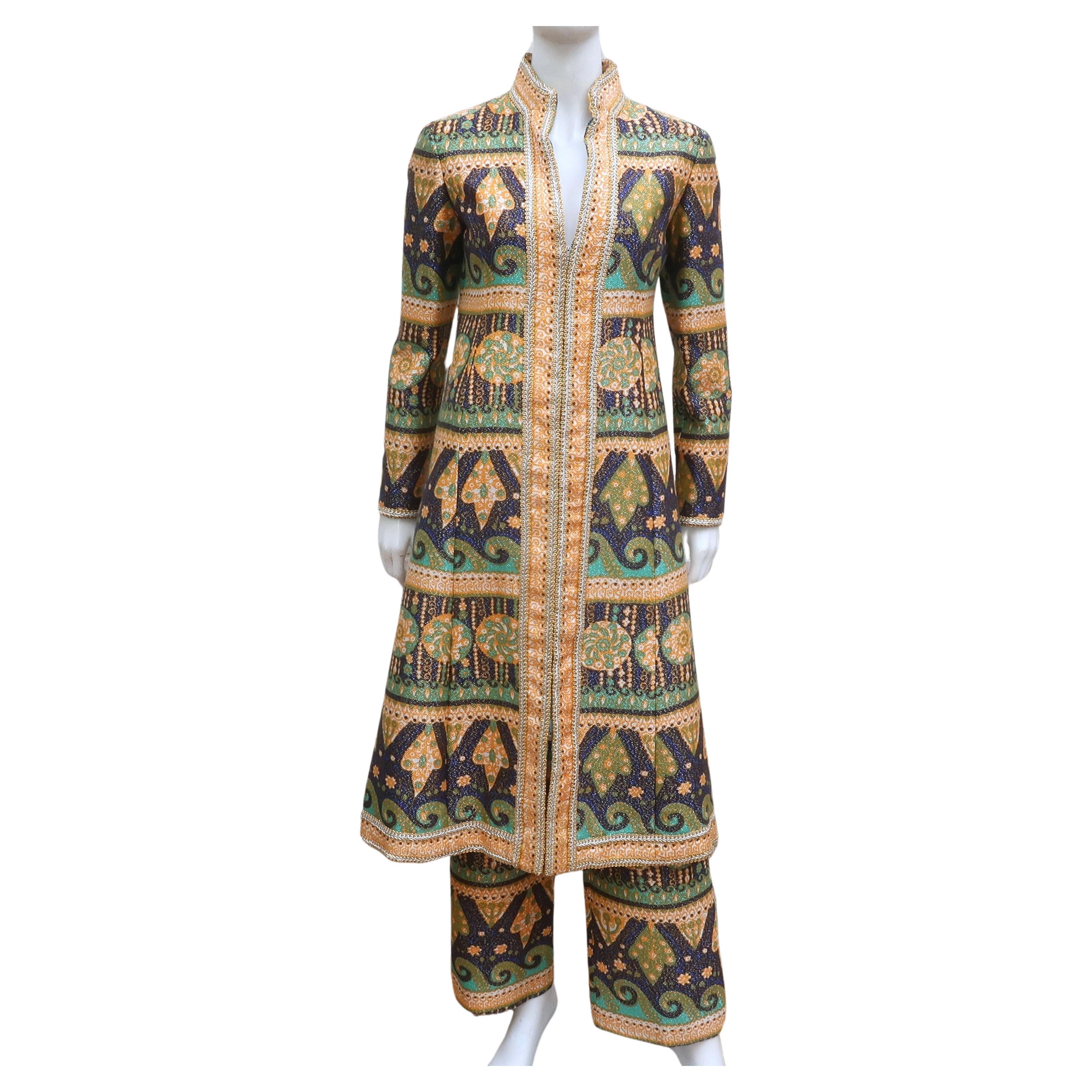 Malcolm Starr Mod Gold Lamé Brocade Coat & Pant Suit, 1960’s For Sale
