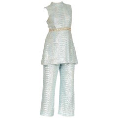 Malcolm Starr Pastel Blue Sequined Mod Pantsuit, 1960s