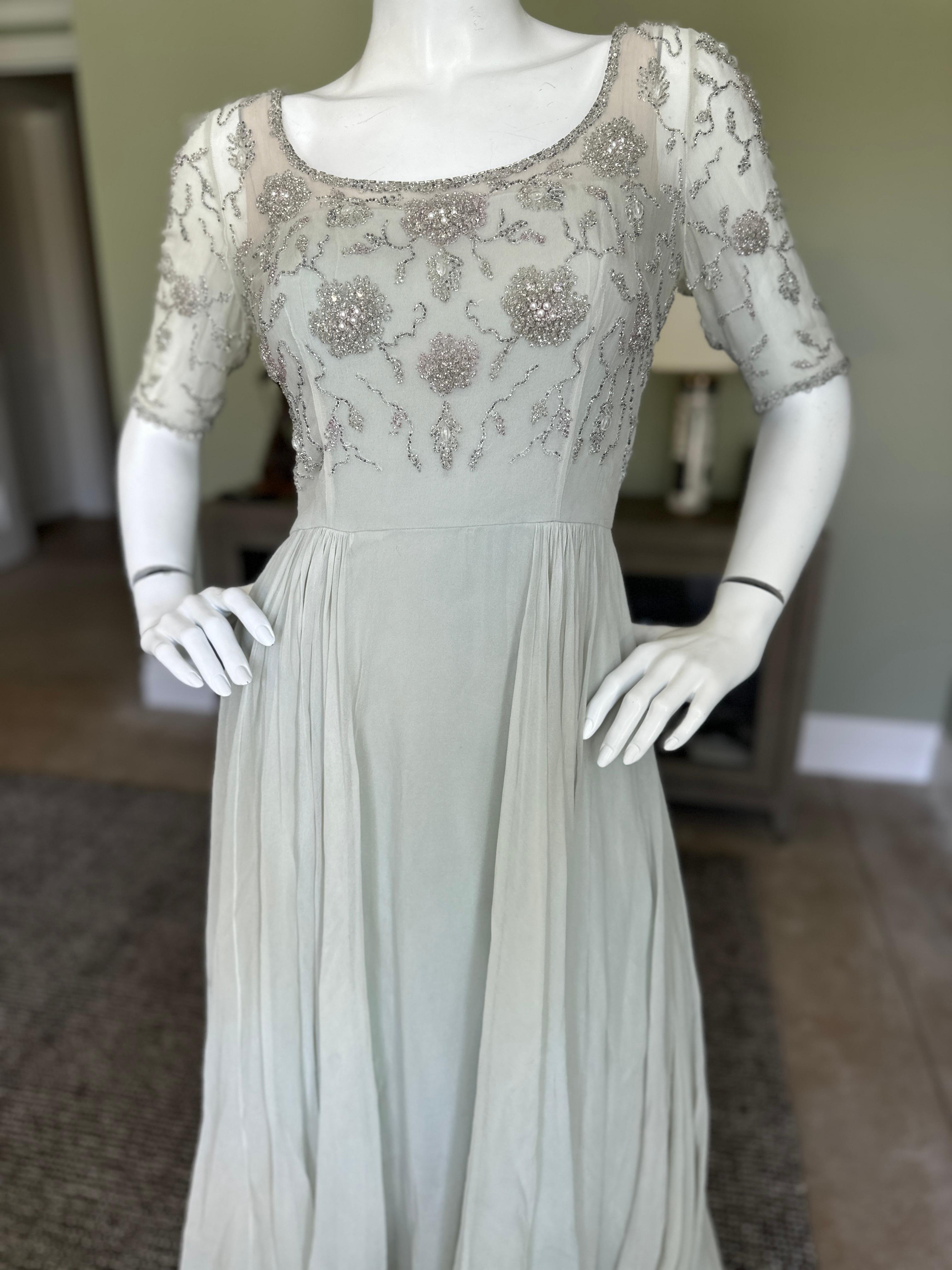 Vintage Dove Gray Malcolm Starr Evening Dress with Crystal Embellishments
This is outstanding , I love it.
 Size S
  Bust 37