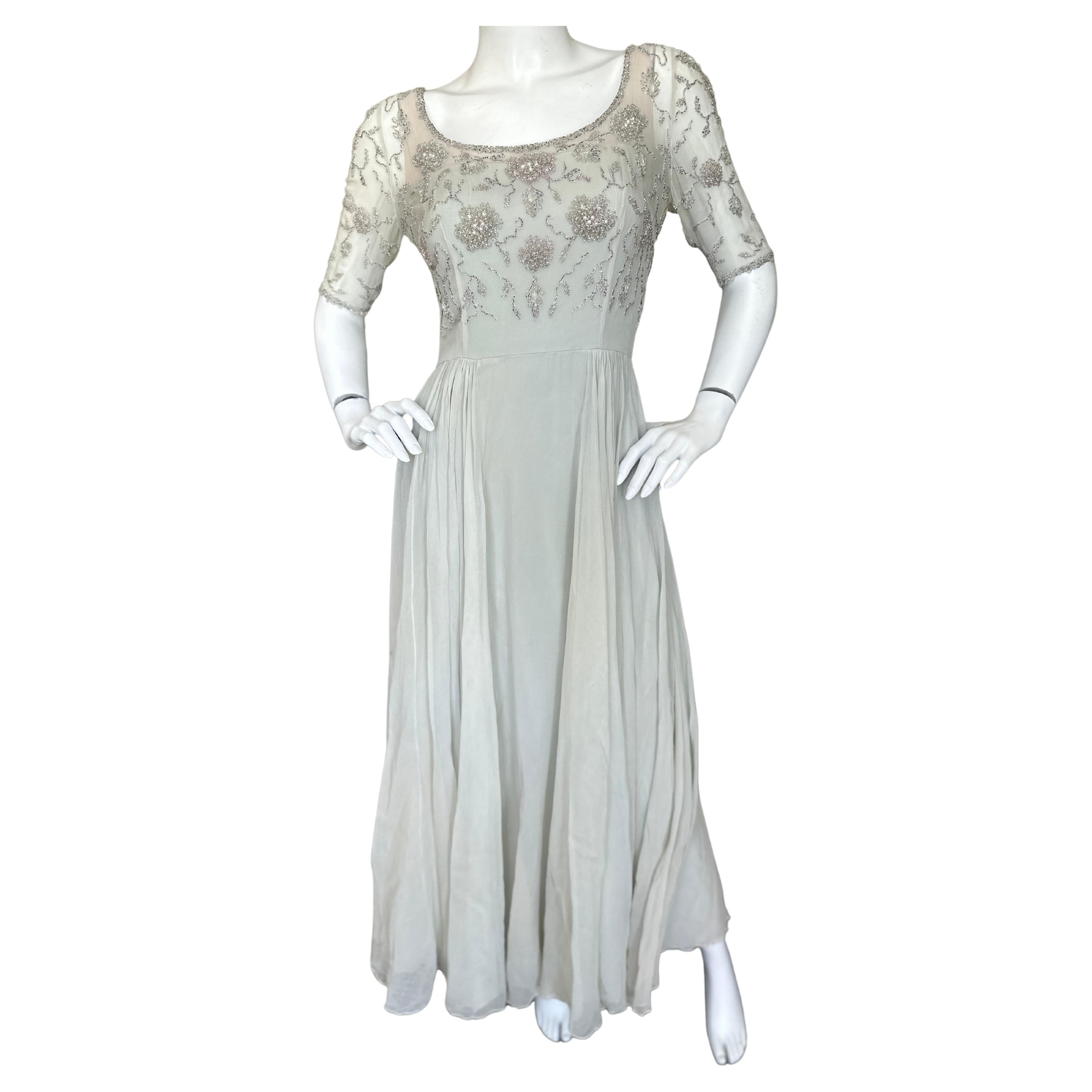  Malcolm Starr Vintage Evening Dress with Crystal Embellishments For Sale
