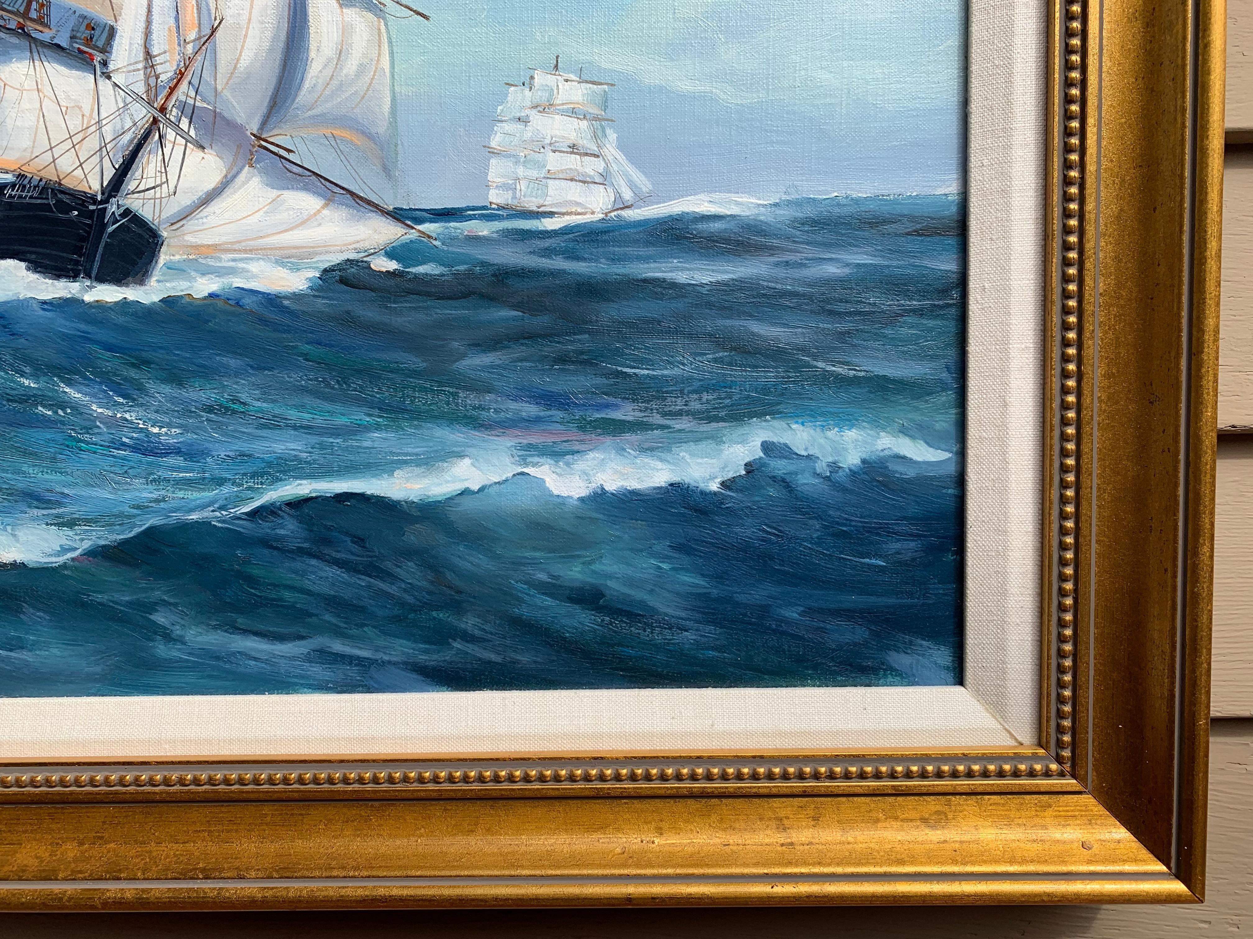 Listed American Artist Malcolm Waite (XX), oil painting, Seascape, Sailing Ship For Sale 2