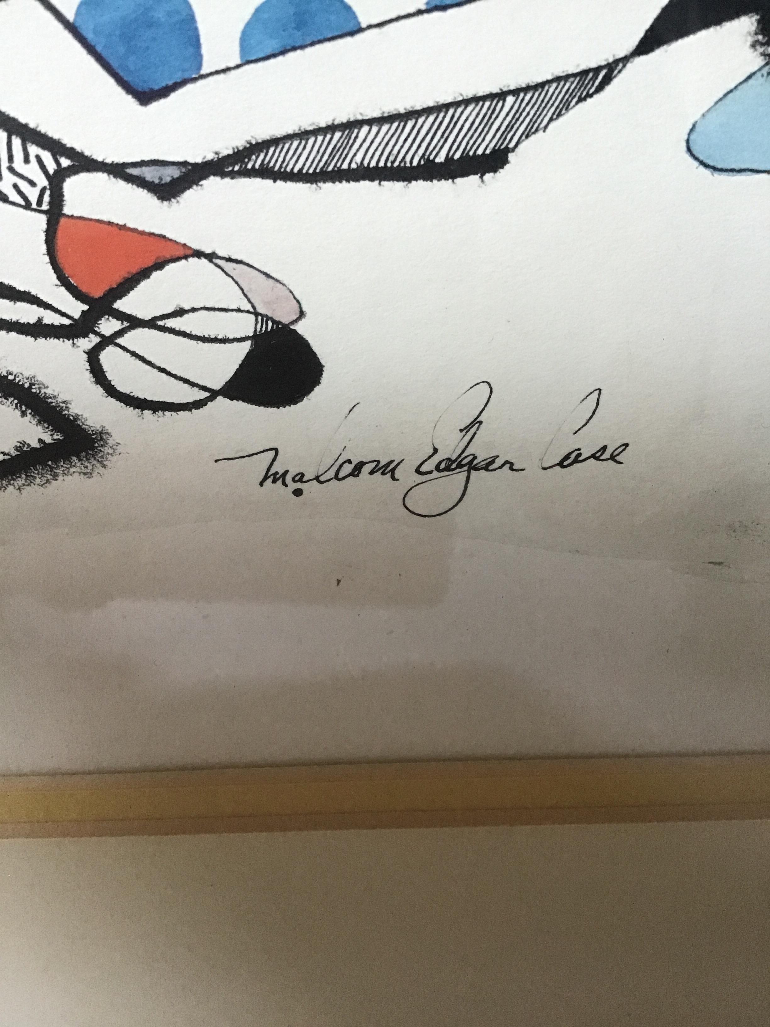 Malcom Edgar Case Ink and Watercolor of Kneeling Man 4