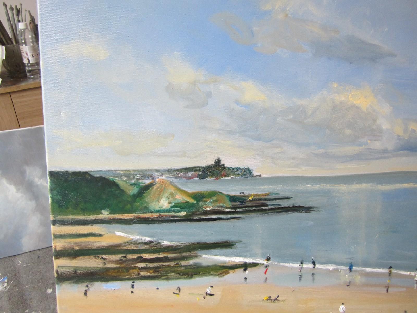 Cayton Bay, Juni 17, Originalgemälde, Landschaft, Meereslandschaft, Strand (Zeitgenössisch), Painting, von Malcom Ludvigsen