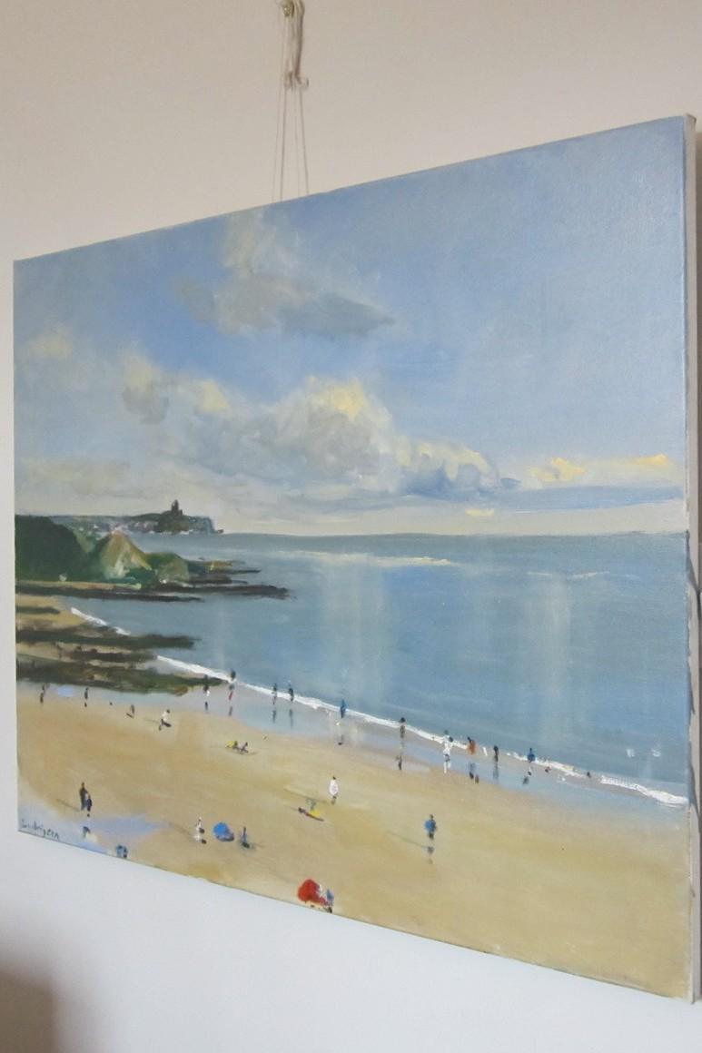 Cayton Bay, Juni 17, Originalgemälde, Landschaft, Meereslandschaft, Strand (Grau), Landscape Painting, von Malcom Ludvigsen