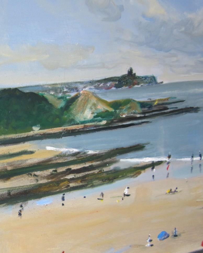 Cayton Bay, Juni 17, Originalgemälde, Landschaft, Meereslandschaft, Strand im Angebot 1