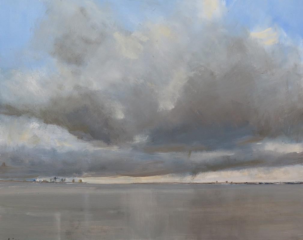 Coulds over the Humber By Malcom Ludvigsen [2022]

Clouds over the Humbe, is an origin painting by Malcom Ludvigsen. It’s a proper plein-air oil painting, painted on the spot from Hull. It is unframed but painted round the edge and D-rings and chord