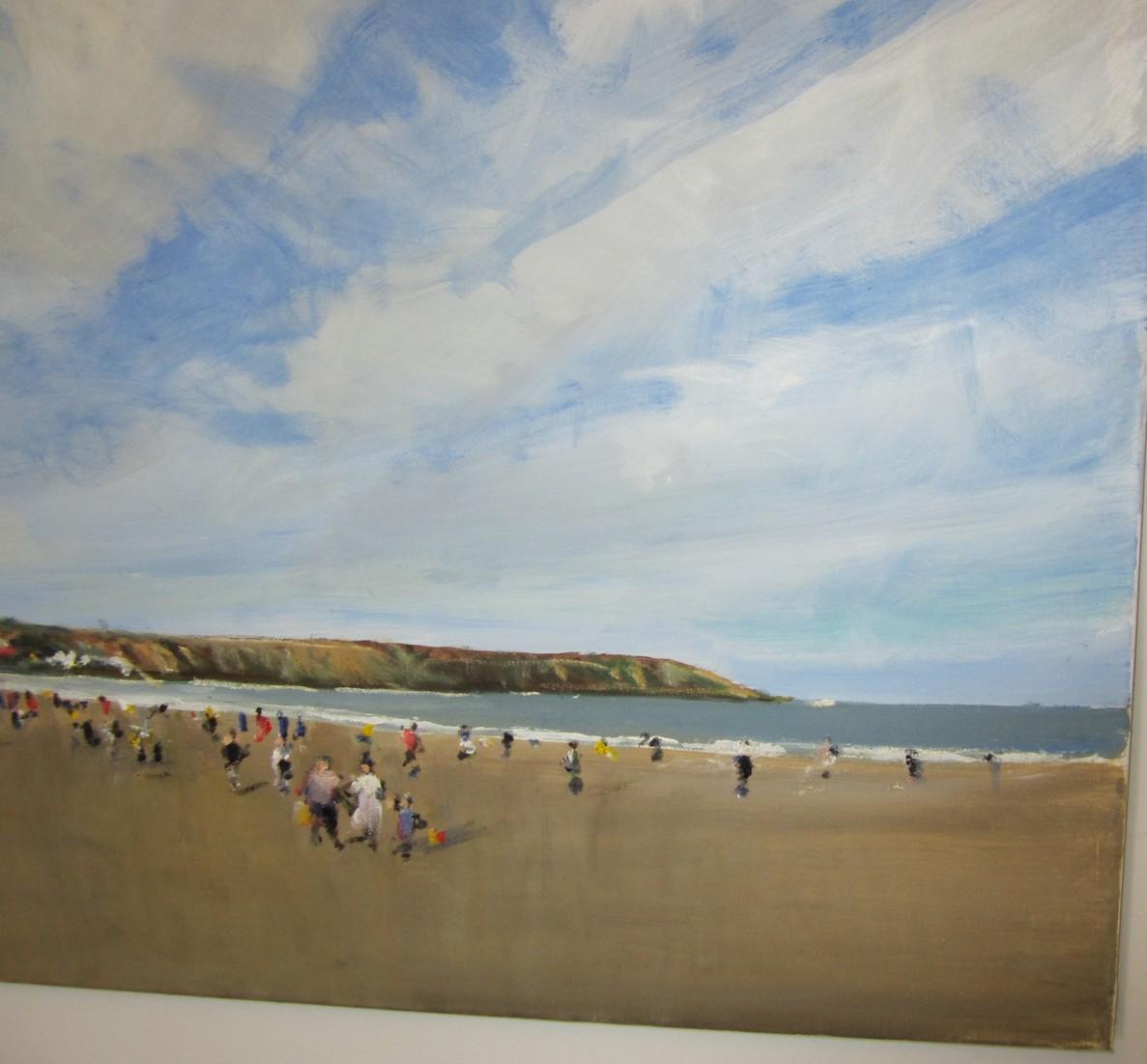 Filey Beach, 29. Juli Originalgemälde, Landschaft, Meereslandschaft, Strand – Painting von Malcom Ludvigsen