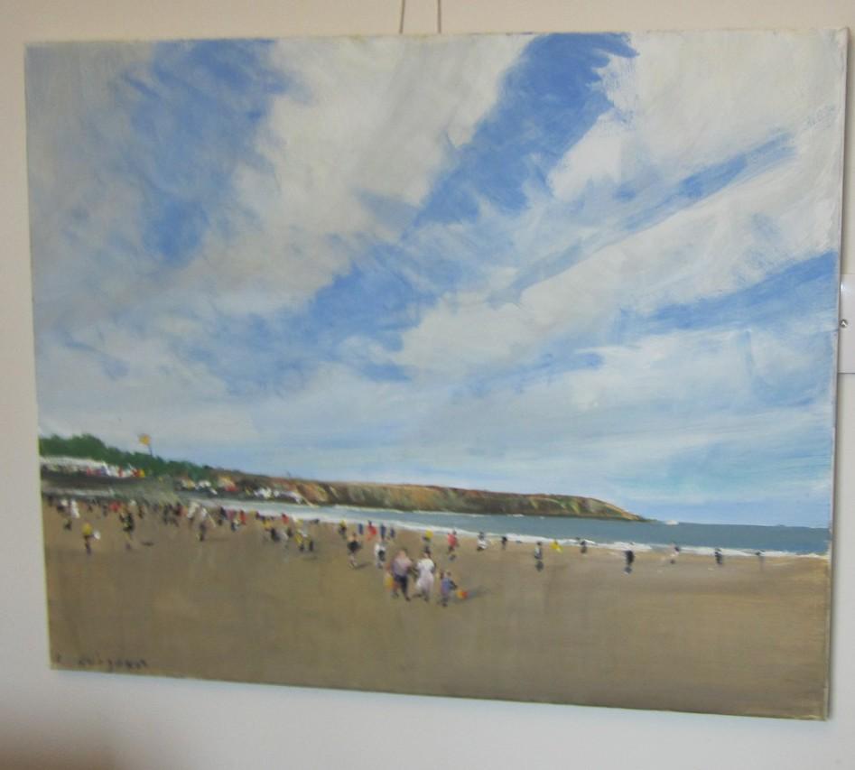 Filey Beach, 29. Juli Originalgemälde, Landschaft, Meereslandschaft, Strand (Zeitgenössisch), Painting, von Malcom Ludvigsen