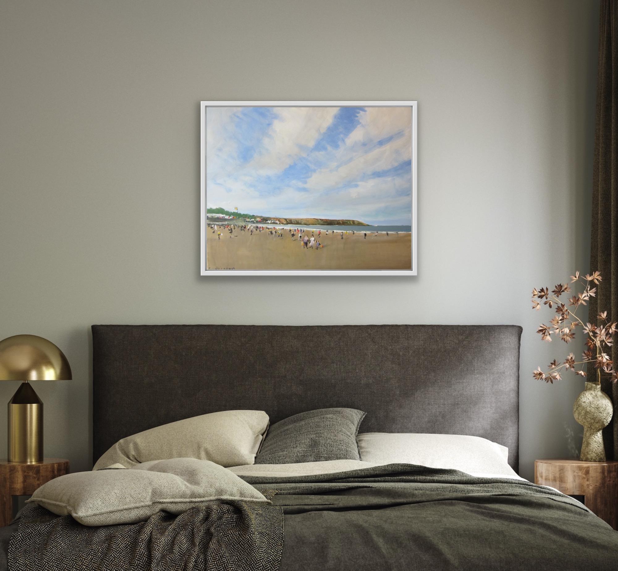Filey Beach, 29. Juli Originalgemälde, Landschaft, Meereslandschaft, Strand im Angebot 2