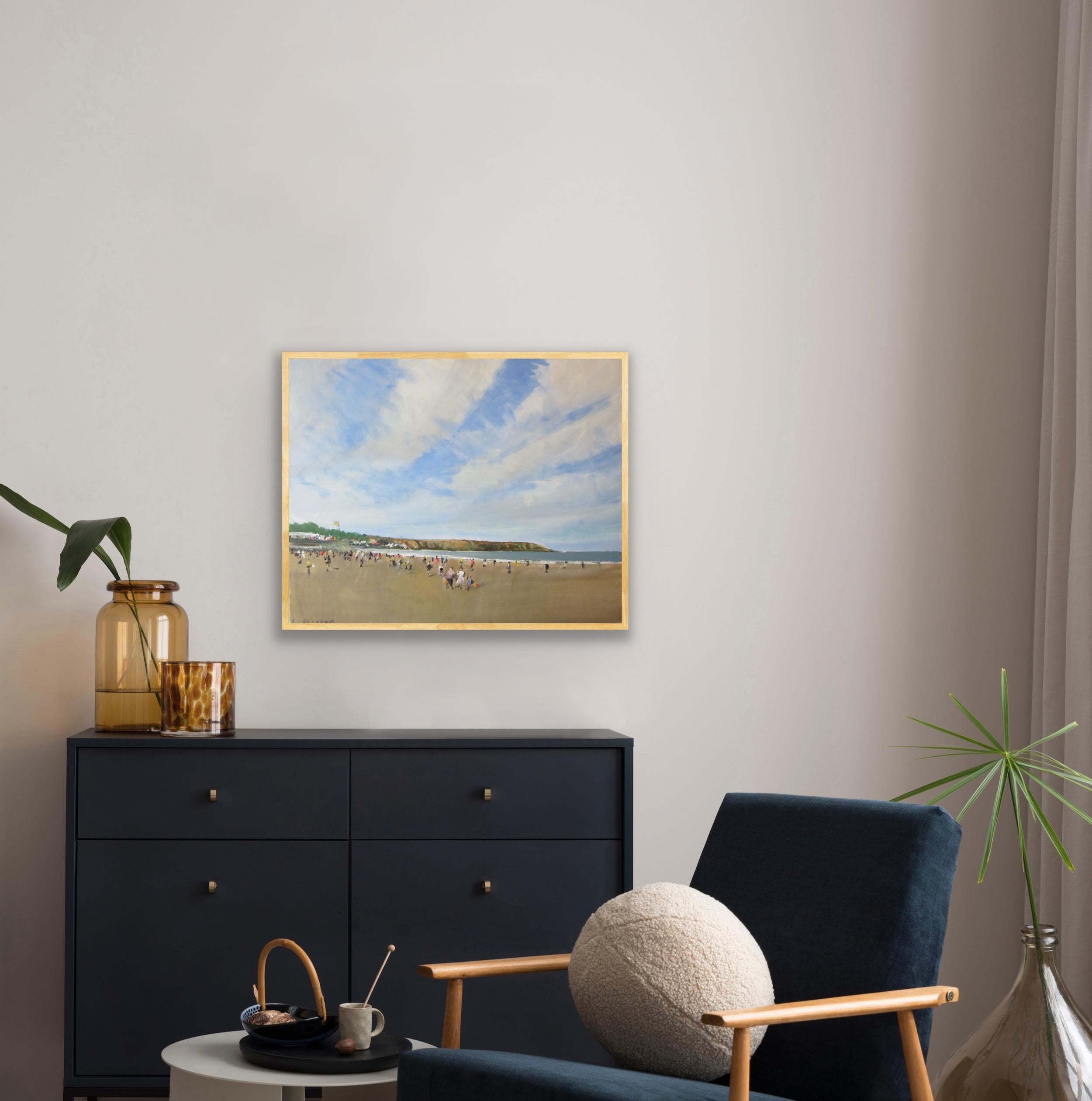 Filey Beach, 29. Juli Originalgemälde, Landschaft, Meereslandschaft, Strand im Angebot 3
