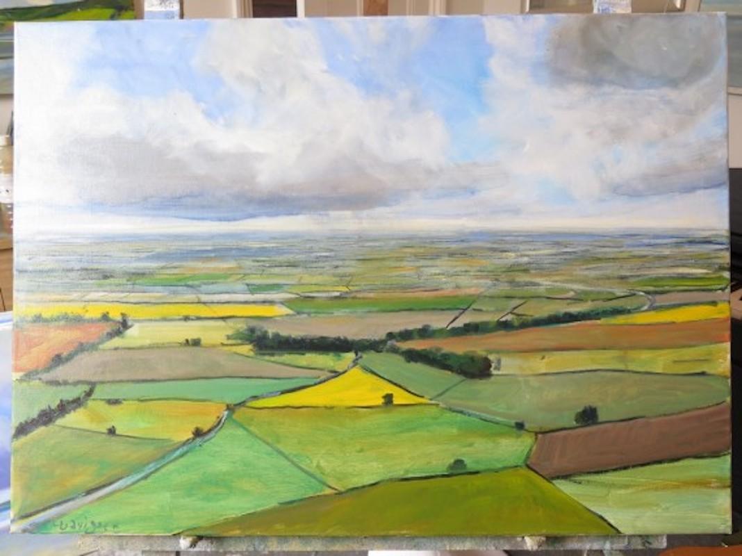 From Sutton Bank, Original painting, landscape art, affordable art, fields  - Painting by Malcom Ludvigsen