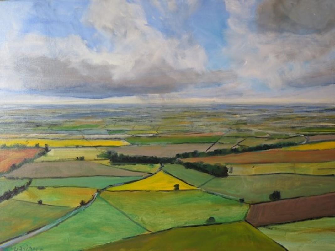 From Sutton Bank, Original painting, landscape art, affordable art, fields  - Abstract Painting by Malcom Ludvigsen