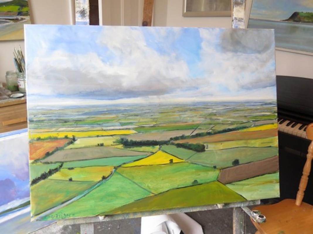 From Sutton Bank, Original painting, landscape art, affordable art, fields  - Gray Landscape Painting by Malcom Ludvigsen